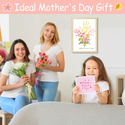 Flower Bouquet Handprint Art Craft DIY Kit Mother's Day Gifts from Daughter or Son Children Adults Handprint Keepsake for Mom Grandma Birthday Gifts Christmas (8 Count)