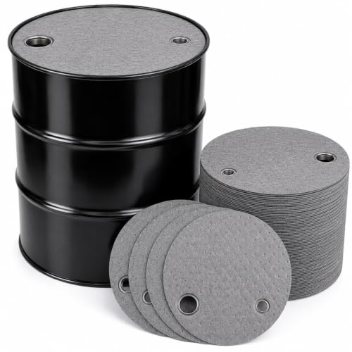 25 Pcs Drum Top Oil Absorbent Pads for 55 Gallon Drums Barrel Absorbent Pads Mat 22" Diameter Lid Oil Mat with Bungs 0.75" and 2" Diameter
