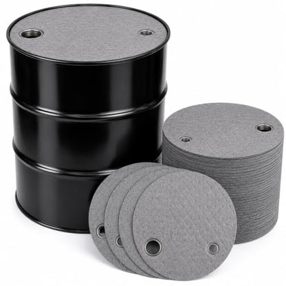 25 Pcs Drum Top Oil Absorbent Pads for 55 Gallon Drums Barrel Absorbent Pads Mat 22" Diameter Lid Oil Mat with Bungs 0.75" and 2" Diameter
