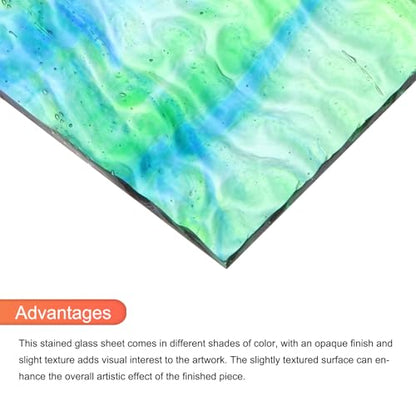 2 Pcs Stained Glass Sheet Mosaic Tile 7.9 Inch x 5.9 Inch Bright Blue Stained Glass Sheets for Crafts DIY Art Project