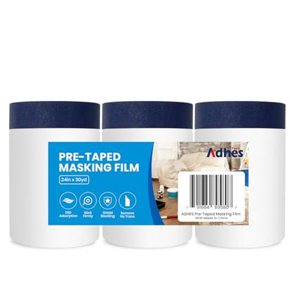 ADHES Painters Plastic with Tape 24 inch x 90 feet x 3 Rolls (3 Count)