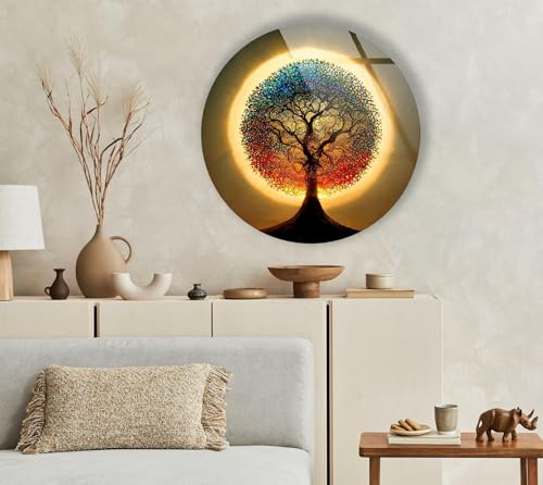 10''(25cm) Diameter Life of Tree Round Glass Wall Art Tempered Glass Printing Wall Decor Large Wall Art Wall Hangings