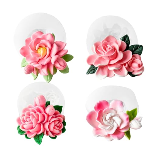 4 Pcs 3D Flower Candle Silicone Molds