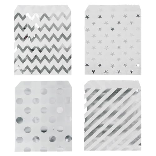 100 Pcs Silver Candy Buffet Bags Small Cookie Bags Polka Dot Paper Treat Bag for Wedding Birthday Party