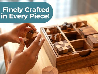 9 in 1 Wooden Brain Teaser Puzzles for Adults Teens Box Set Wood Hard Level 10 Impossible Mind Wood Brain Teaser Games 3D Hand Puzzle Sets for Decoration and Mini Toys (9 Count)