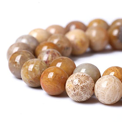 12pcs 32mm Natural Coral Jade Chrysanthemum Stone Beads Round Loose Beads for Jewelry Making (16 Count)