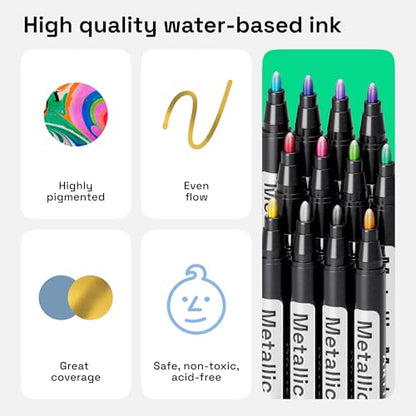 12 Metallic Paint Pens for Glass Marking (12 Count)