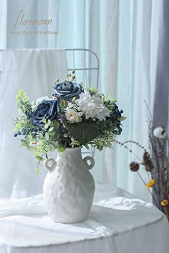 Artificial Flowers 50pcs Real Looking Dusty Blue Foam Fake Roses with Stems for DIY Wedding Bouquets Bridal Shower Centerpieces Floral Arrangements Party Tables Home Decorations (50 Count)