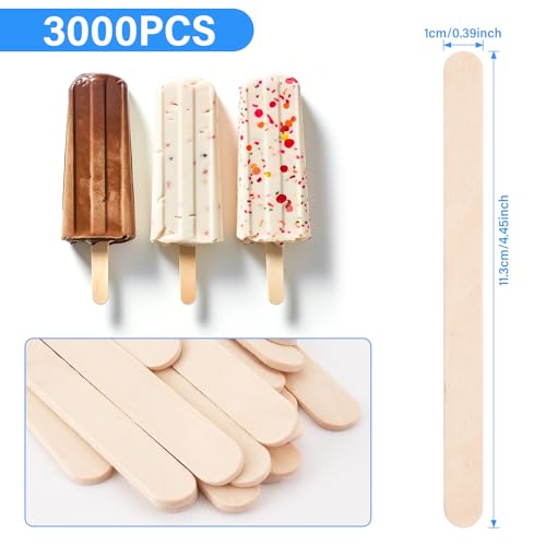 3000 Pcs Craft Sticks 4.5 Inch Bulk Ice Cream Sticks Natural Wood Sticks (3000 Count)