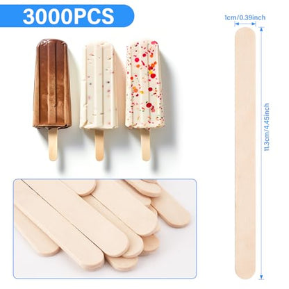 3000 Pcs Craft Sticks 4.5 Inch Bulk Ice Cream Sticks Natural Wood Sticks (3000 Count)