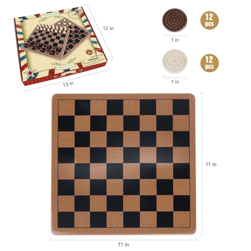 Wooden 2-in-1 Chess and Checker Board Game Set, Classic Game for Kids and Adults, 11 inches Chess Board Set, Perfect for Travel and Family Fun