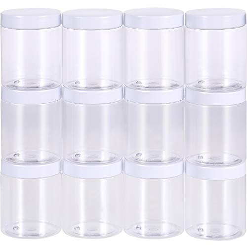 12 Pack 10 oz Plastic Container Jars with Lids Round Clear Travel Cosmetic Container Jars for Toiletries (120 Count)