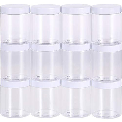 12 Pack 10 oz Plastic Container Jars with Lids Round Clear Travel Cosmetic Container Jars for Toiletries (120 Count)