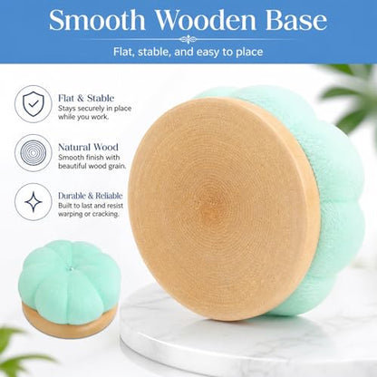 Wooden Base Pin Cushion for Sewing with 100 Plastic Head Pins