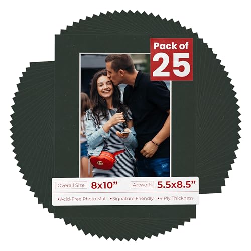 Pack of 25 Acid Free 8x10 Mats Bevel Cut for 5.5x8.5 Photos (25 Count)
