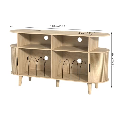 Large Round Record Player Stand with Charging Station & USB Ports