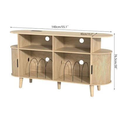 Large Round Record Player Stand with Charging Station & USB Ports