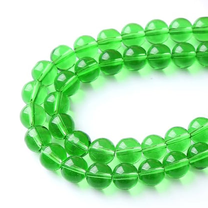 32pcs 12mm Smooth Green Crystal Glass Quartz Beads Round Loose Beads for Jewelry Making DIY Bracelet Necklace 15" Energy Healing Power Stone Beads