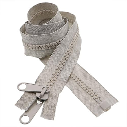 2PCS #10 36 Inch Heavy Duty Zippers for Sewing Separating Large Plastic Zippers Gray Tape with Double Pull Tab Slider (2 Count)