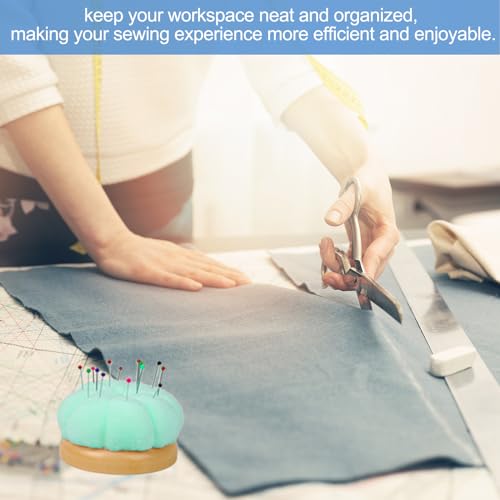 Wooden Base Pin Cushion for Sewing with 100 Plastic Head Pins