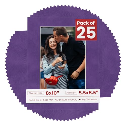 Pack of 25 Acid Free 8x10 Mats Bevel Cut for 5.5x8.5 Photos (25 Count)