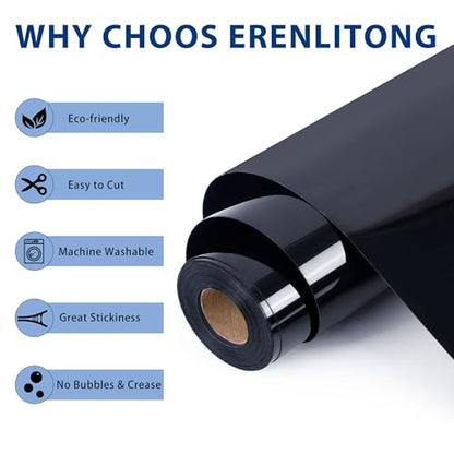 RENLITONG Black Iron on Vinyl 12Inch by 20ft Roll Heat Transfer Vinyl for T