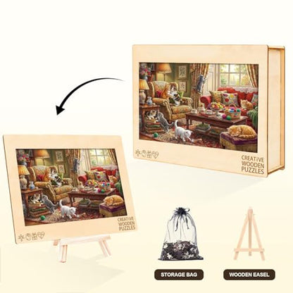 Lively Cat Puzzles Adults Gifts for Women Men Wooden 182 Pieces 11.6x8.2in (182 Count)