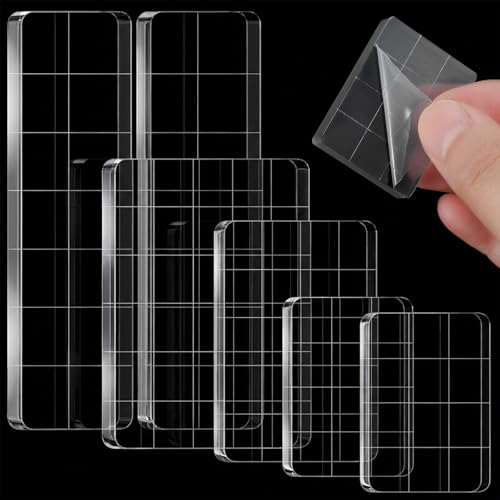 6Pcs Acrylic Blocks for Stamping Set Clear Stamping Blocks Tools with Grid Lines (6 Count)