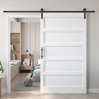 48x84 inch White Barn Door with 8FT Sliding Door Hardware Kit Included & Handle