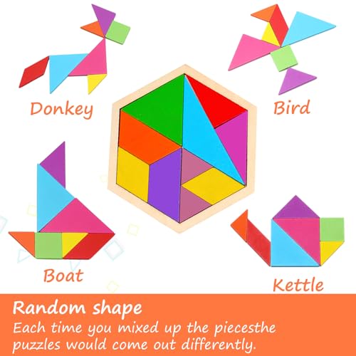 12 Pack Tangrams Wooden Puzzles Tangrams Set f Shape Puzzles Brain Logic Blocks for Games Educational Gifts for Adults Students (12 Count)