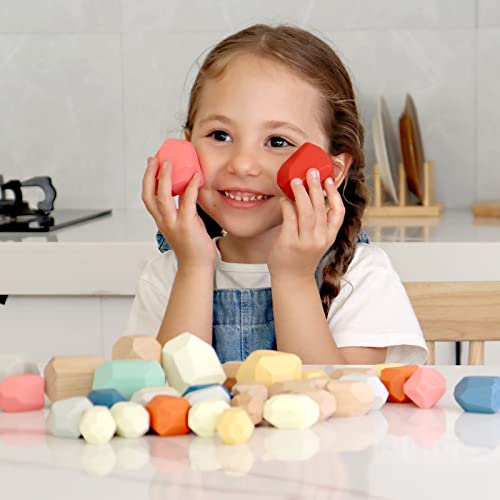 36 PCS Wooden Sorting Stacking Rocks Stones