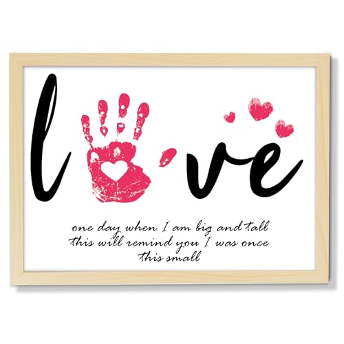 Mother's Day Handprint Art Gifts DIY Kit Mother's Day Craft from Daughter Son Kids Adults Love Handprint Keepsake with Wood Frame for Mom Grandma Lovers Birthday Holiday Activities 12x16 Inch