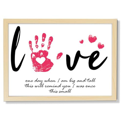 Mother's Day Handprint Art Gifts DIY Kit Mother's Day Craft from Daughter Son Kids Adults Love Handprint Keepsake with Wood Frame for Mom Grandma Lovers Birthday Holiday Activities 12x16 Inch