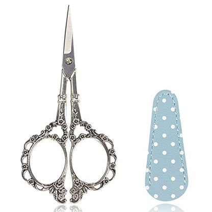 4.5inch Plum Blossom Embroidery Scissors with Leather Case (2 Count)