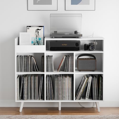 Large Record Player Stand with Vinyl Storage Cabinet