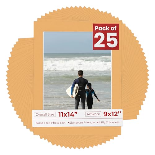 Pack of 25 Acid Free 11x14 Mats Bevel Cut for 9x12 Photos (25 Count)