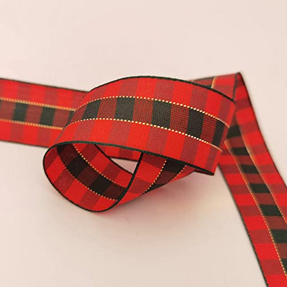 X'Mas Gingham Ribbon Green Red Metallic Gingham Ribbon 25 Yards Each Roll 100% Polyester