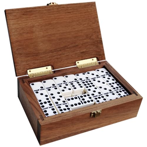 Alex Cramer Double 9 Dominoes Set for Adults with Spinners. Domino Set in Black Walnut Case. Holds 55