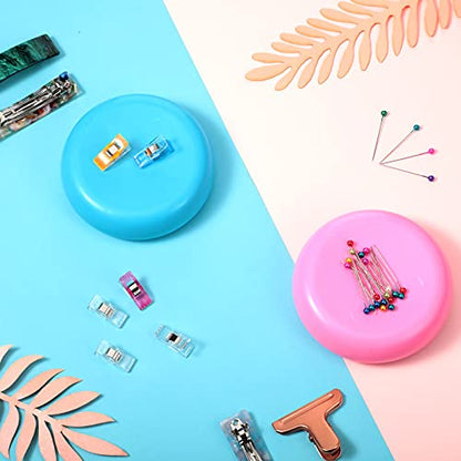 2 Pieces Magnetic Pin Holder Sewing Bobby Pin Cushion Needle Round Paper Clip Holder Magnetic Cushion Sewing Magnet Push for Hairclip Storage Case Cushions Supplies Organizer (2 Count)