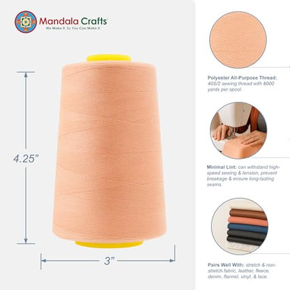 40S 2 Peach Polyester 4 Pack of Serger Threads Cones (24000 Foot)