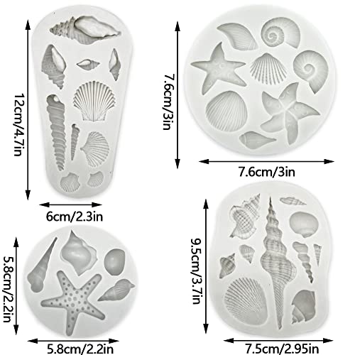 4 PCS Marine Theme Cake Fondant Silicone Mold Seashell Conch Starfish Baking Molds (4 Count)