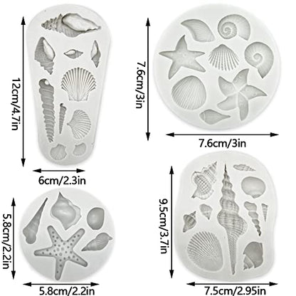 4 PCS Marine Theme Cake Fondant Silicone Mold Seashell Conch Starfish Baking Molds (4 Count)
