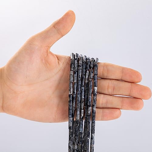 Natural Black Spectrolite Cylinder Tube Beads 4x13mm 38cm (28 Count)