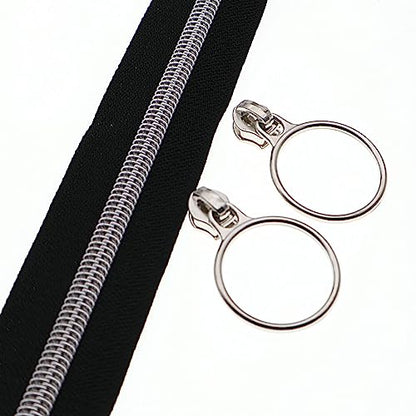5 Silver Metallic Nylon Coil Zippers by The Yard Bulk 10 Yards Black Zipper Tape with 25pcs Silver Sliders for DIY Sewing Tailor Craft Bag