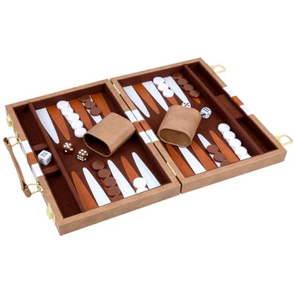 Backgammon Set 2 Players Classic Backgammon Sets for Adults Board Game with PU Leather Case Portable and Travel Backgammon Set