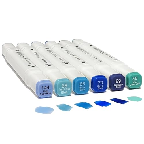 6Pcs Blue Colors Sea Ocean Sky Alcohol Markers Set (6 Count)