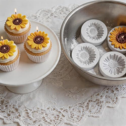 4 Pcs 3D Flower Silicone Molds Daisy Sunflower for Candle Soap Cake Topper (4 Count)