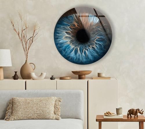 10''(25cm) Diameter Eye Round Blue Glass Wall Art Tempered Glass Printing Wall Decor Large Wall Art Wall Hangings