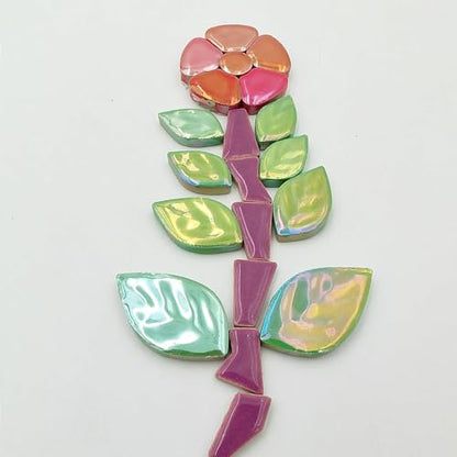 500g 1.1lb Random Color Iridescent Flowers & Leaves Ceramic Mosaic Tiles (17 Ounce)