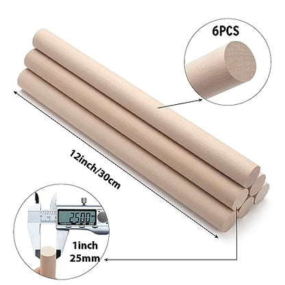 Wooden Dowel Rods Wood Dowels for Crafts (6 Count)